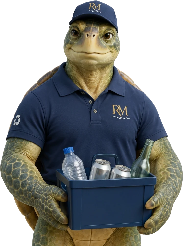 Tuga Blue holding a collection box for bottles and cans